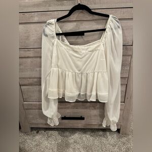 abercrombie white mesh long sleeve top